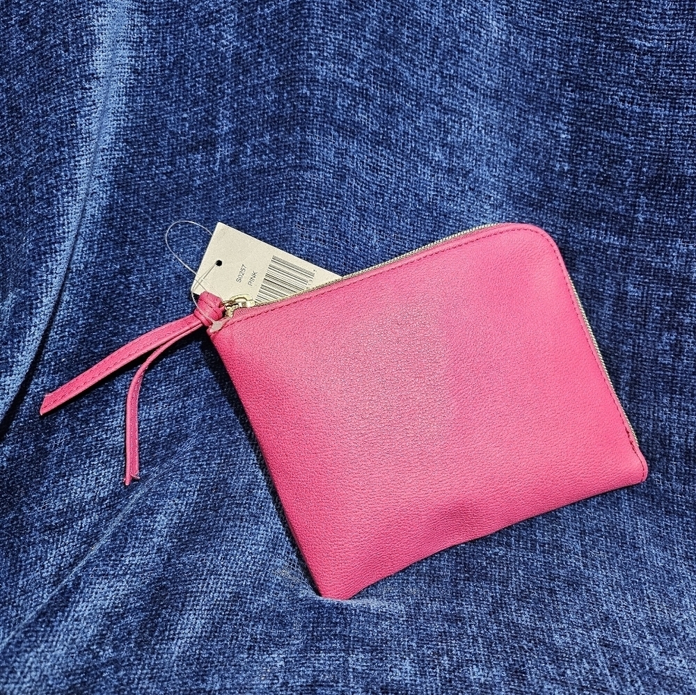 NEW Saks 5th Bubblegum Pink Corner Zip Around Pouch Case